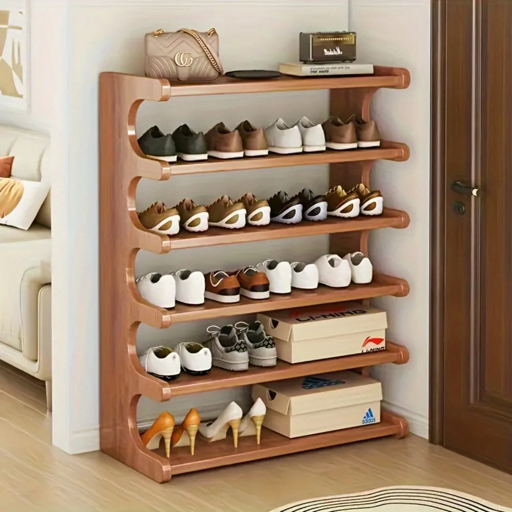 Entrance Shoe Rack Simple Shoe Storage Rack Chinese Style Shoe Cabinet Wooden Storage Rack Multifunctional Bamboo Shoe Cabinet
