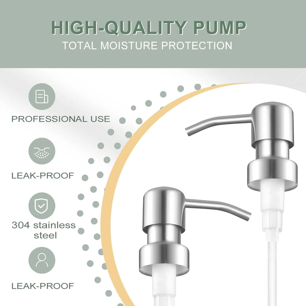 Leeseph Soap Dispenser Pump Head, 304 Stainless Steel Brushed Finish Pump Head 2.5cm Neck Size, Replacement for Kitchen Bathroom