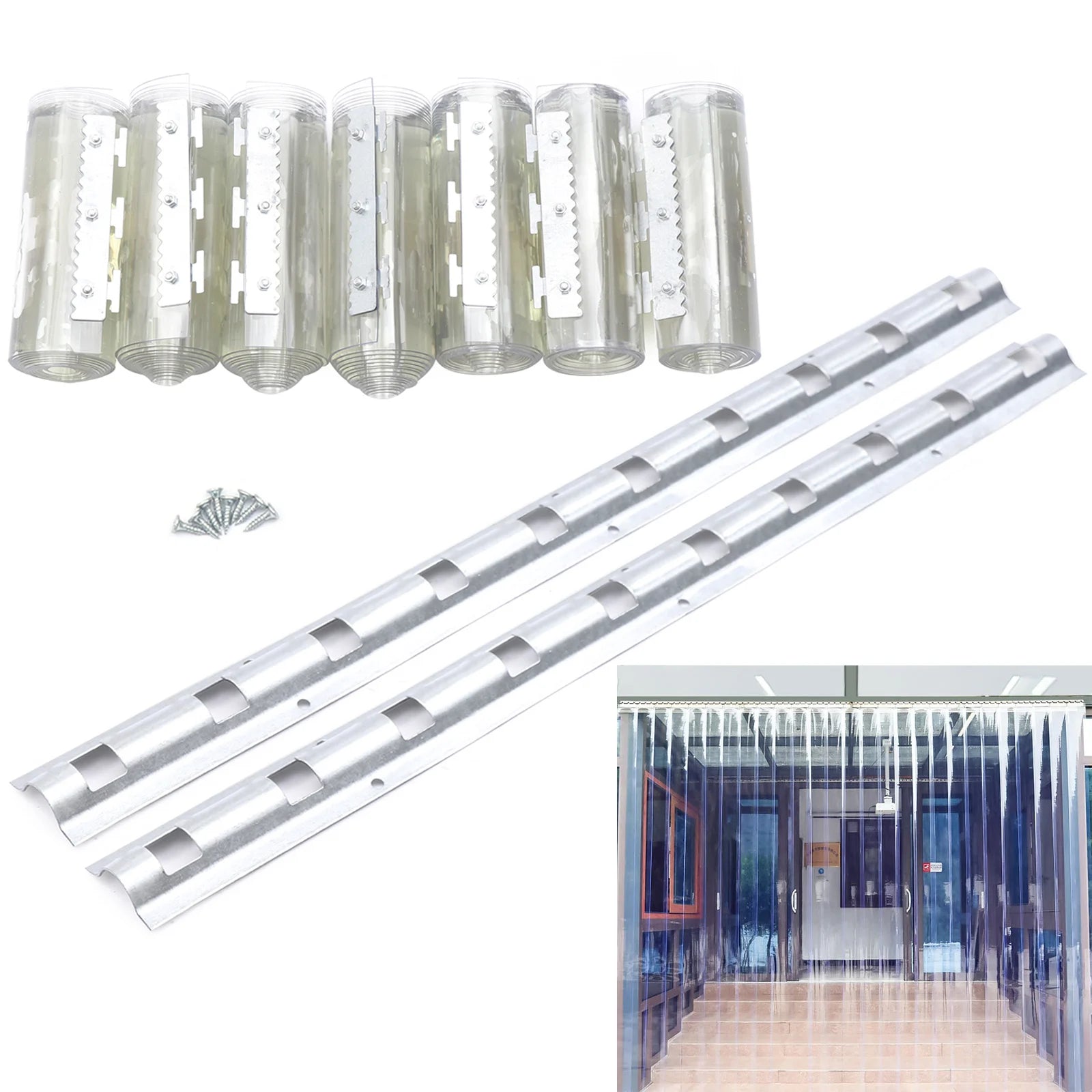 7X PVC Strip Curtain Plastic Soft Freezer Room Door Curtain Kit Hanging 18cm X2m Air-Conditioning Heat Insulation