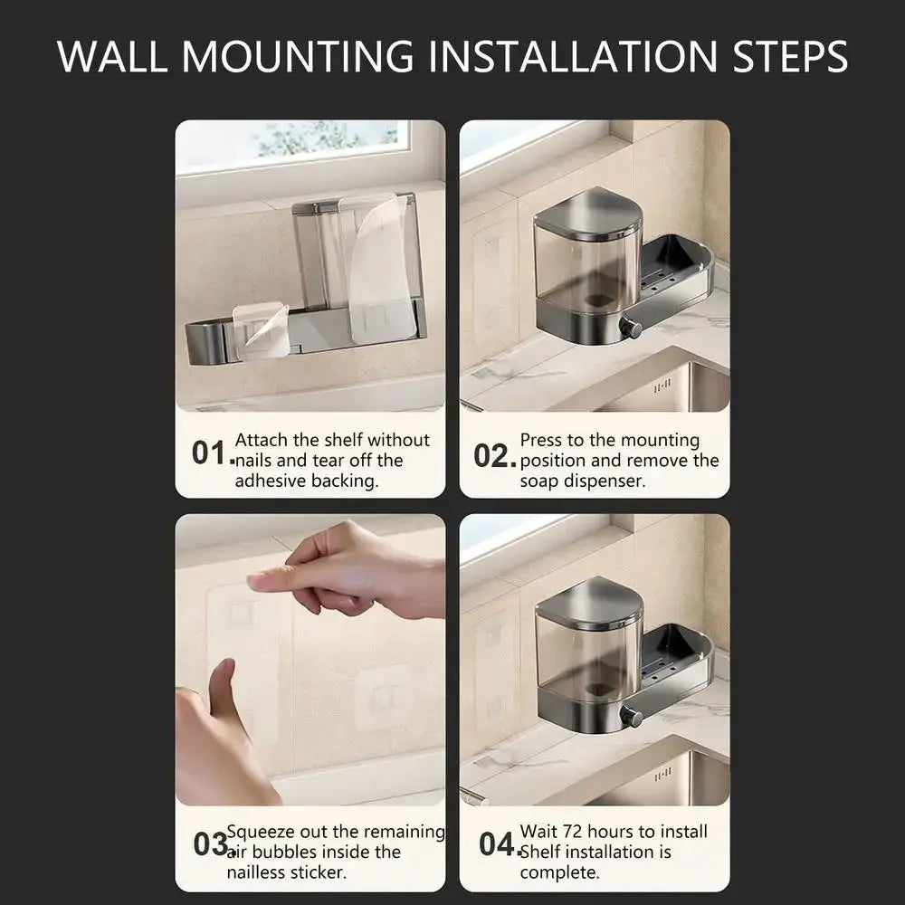 with Drain Tray Wall Mounted Soap Dispenser with Sponges Holder Hand Press Dishwashing Liquid Holder Space Saving