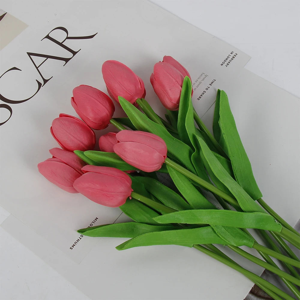 5 PCS Tulips Artificial Flowers Bunch Real Touch Tulip Flowers for Home Wedding Fake Flowers Bridal Bouquet Decoration