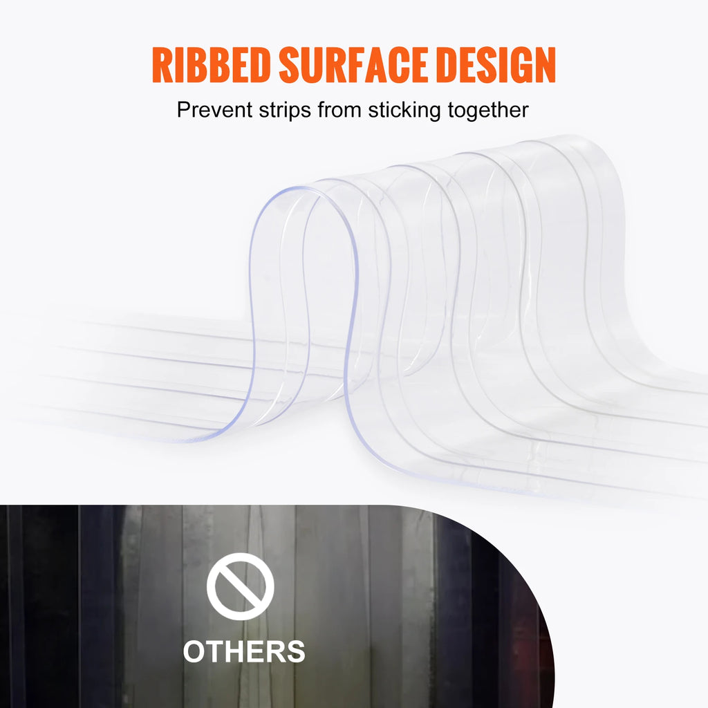 VEVOR 150ft Clear Strip Curtain Ribbed Plastic Durable Door Strips PVC Bulk Roll for Warehouses Factories, Supermarkets
