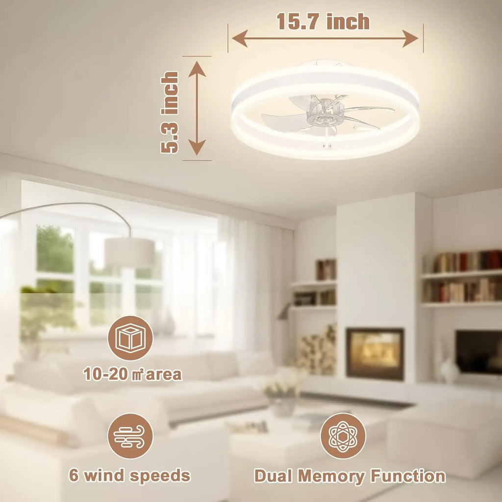 Modern ceiling fan with light and remote control, 15.7 "low-specification ceiling fan, with 6-speed and dimmable LED, APP 3CCT