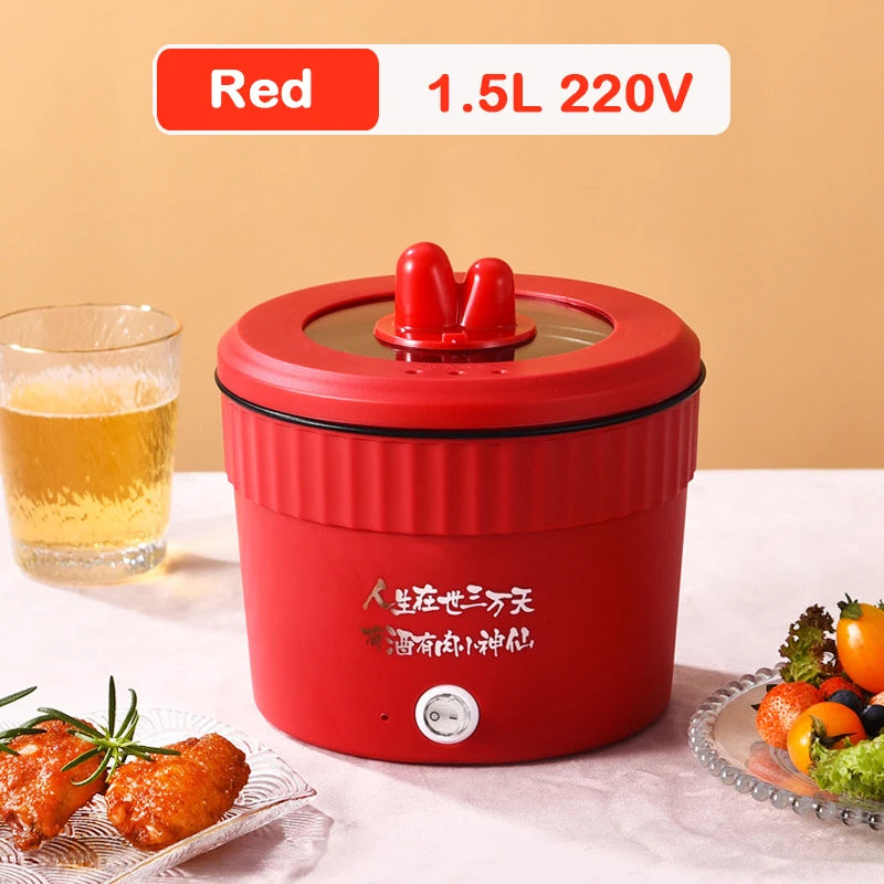 110V Mini Electric Cooking Pot Multifunctional Rice Cooker Hot Pot Instant Noodles Porridge Omelette Quick Food Pot Frying Pan