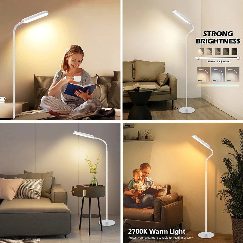 Modern LED Floor Lamp For Living Room Adjustable Gooseneck Work Light Remote Dimmable Indoor Standing Reading Light