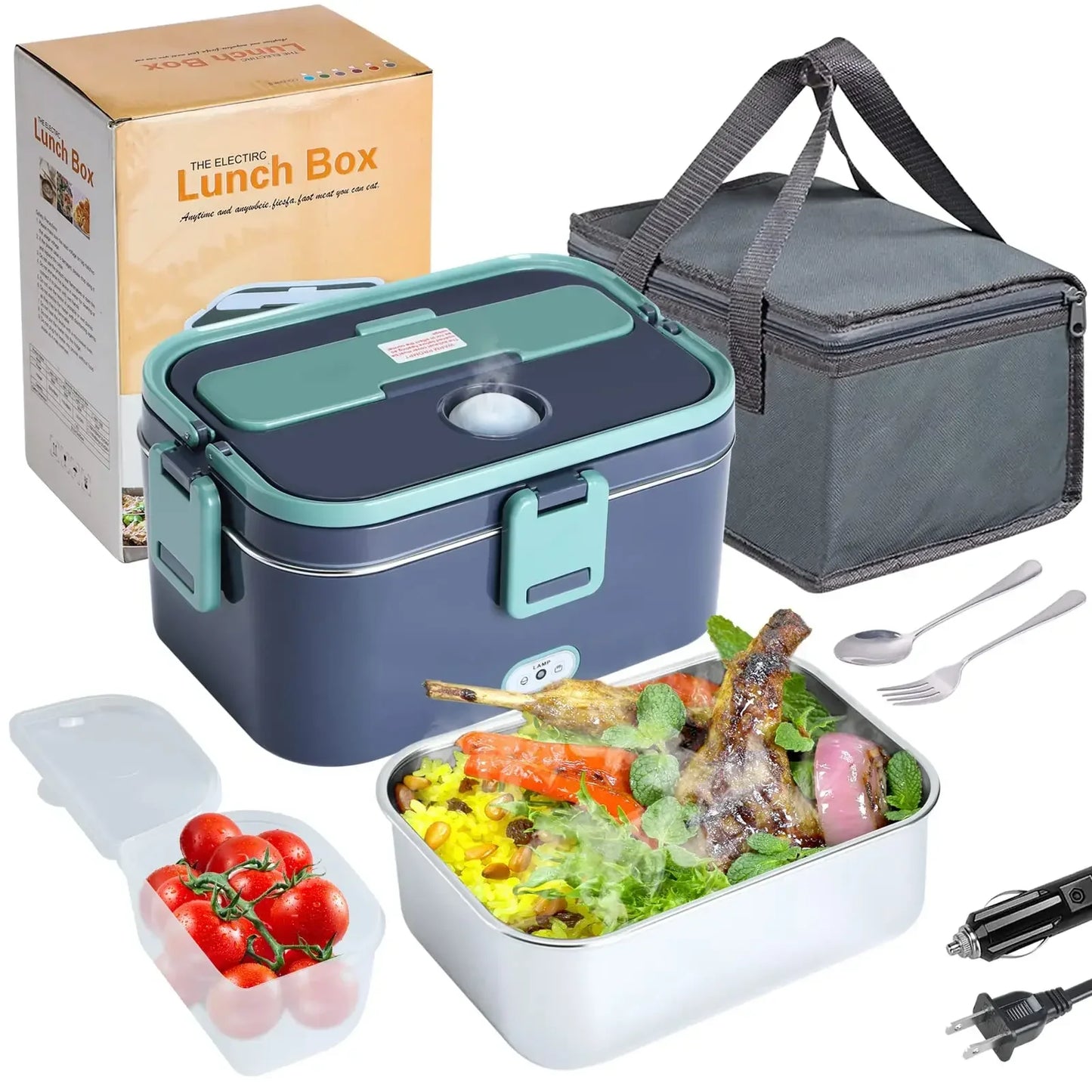 1.8L Electric Lunch Box 60W Food Heated 12V-24V 2-In-1 Portable Food Warmer Heater for Car/Truck/Home Self in-car Heating Box