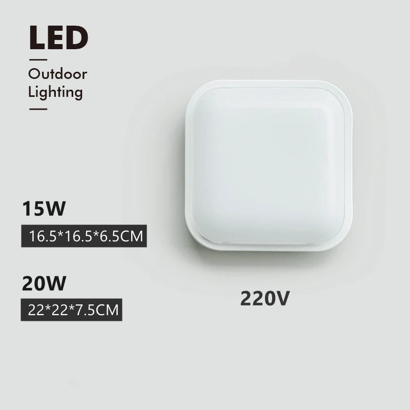 15W 20W Outdoor LED Wall Lamp AC220V Waterproof Garden Porch Surface Mounted Sconce Light Bathroom Moistureproof Ceiling Light