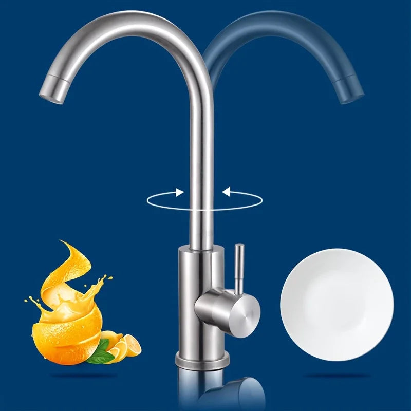 [Stainless Steel Faucet] 360° Rotatable Stainless Steel Kitchen Sink Faucet | Dual-Control Hot and Cold Water, Brushed Finish