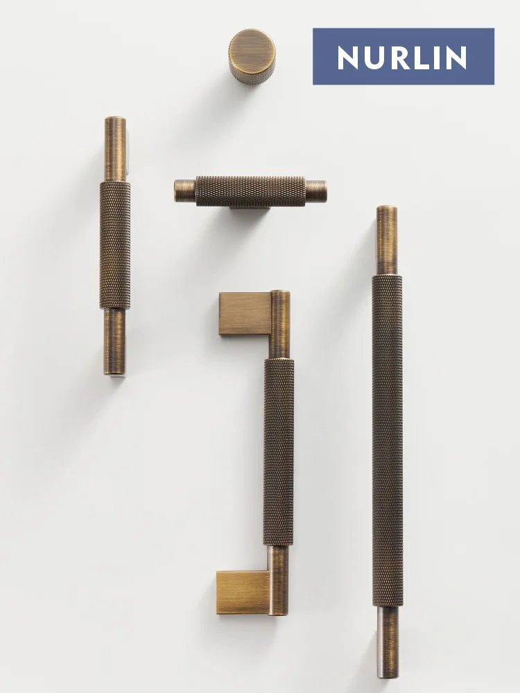 Nurlin Solid Brass Knurling Antique Brass Cross Pattern kitchen Knob Cupboards T-bar Furniture Refrigerator Door Kitchen Pull