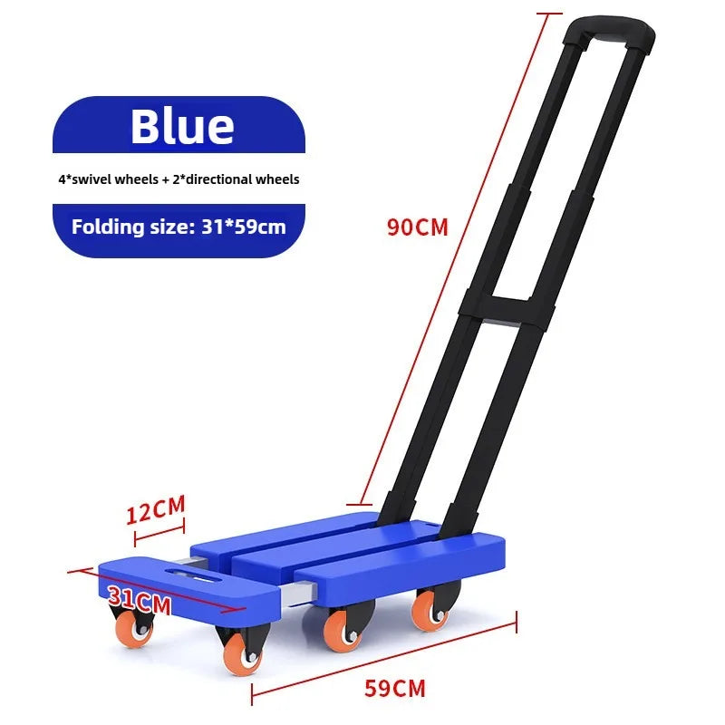 Telescopic tie rod flatbed truck folding silent trolley express pulling trolley six-wheeled small trolley thickened trailer