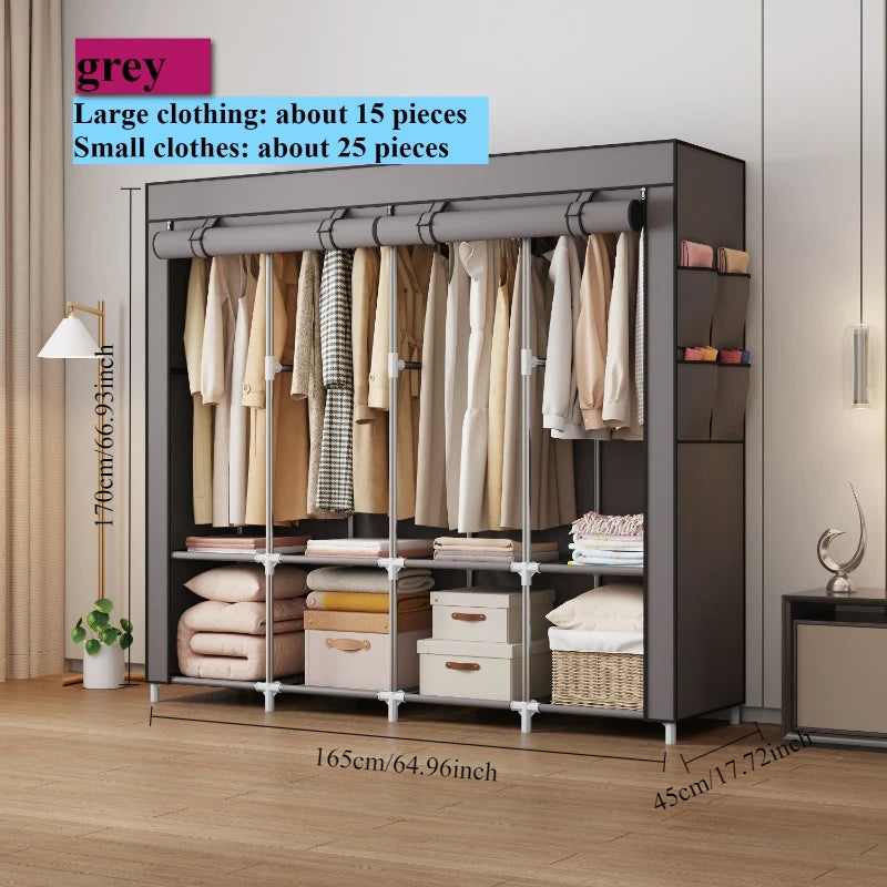 Portable Closet Large Household Multi-laye Economy Fabric Wardrobe Dustproof Rental Room Single Person Closet Clothes Organizer