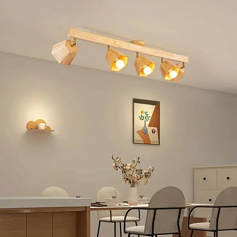 Wood Modern Led Ceiling Lamp For Aisle Bedroom Cloakroom Toilet Shop Corridor Track Light Fixture Long Chandelier With Spotlight