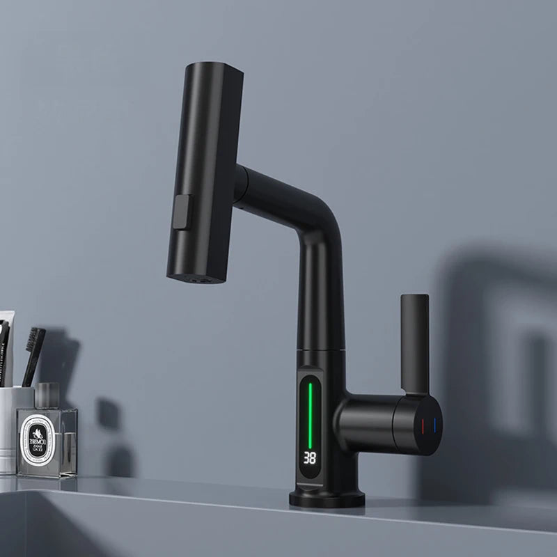 OXG Brass Kitchen Faucet Rotatable Gourmet Faucet Kitchen Digital Display,Three Spray Modes Pull Out Kitchen Sink Faucet