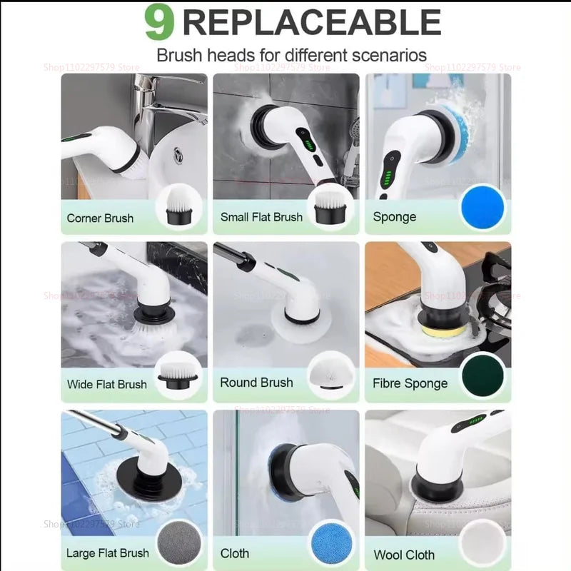 Electric Cleaning Brush 2 Gear Cordless Rotary Floor Scrubber Wireless 360 Degree Adjustable Handle Home Deep Cleaning Tool