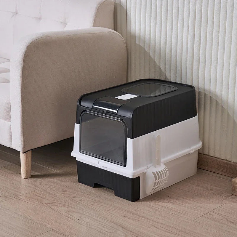 Pet Litter Box Kitten Anti Splash Toilet Fully Enclosed Spill proof Deodorant Cat Toilet Plastic Sandbox Cat Bedpan Sanitary Tra
