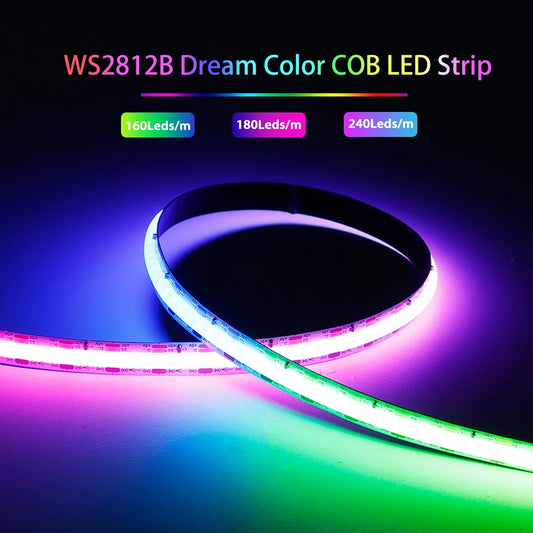 W2812B DC5V RGBIC COB Led Strip WS2812 160/180/240Leds/Pixels/m  High Density Individually Addressable Dream Color Light Tape
