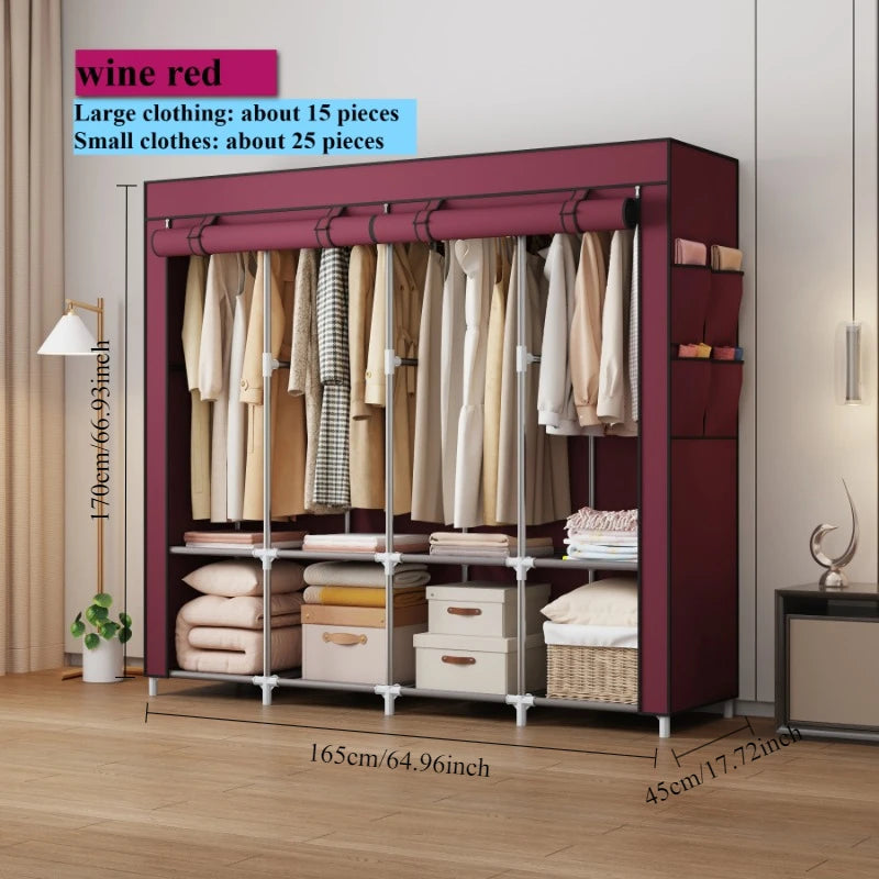 Portable Closet Large Household Multi-laye Economy Fabric Wardrobe Dustproof Rental Room Single Person Closet Clothes Organizer