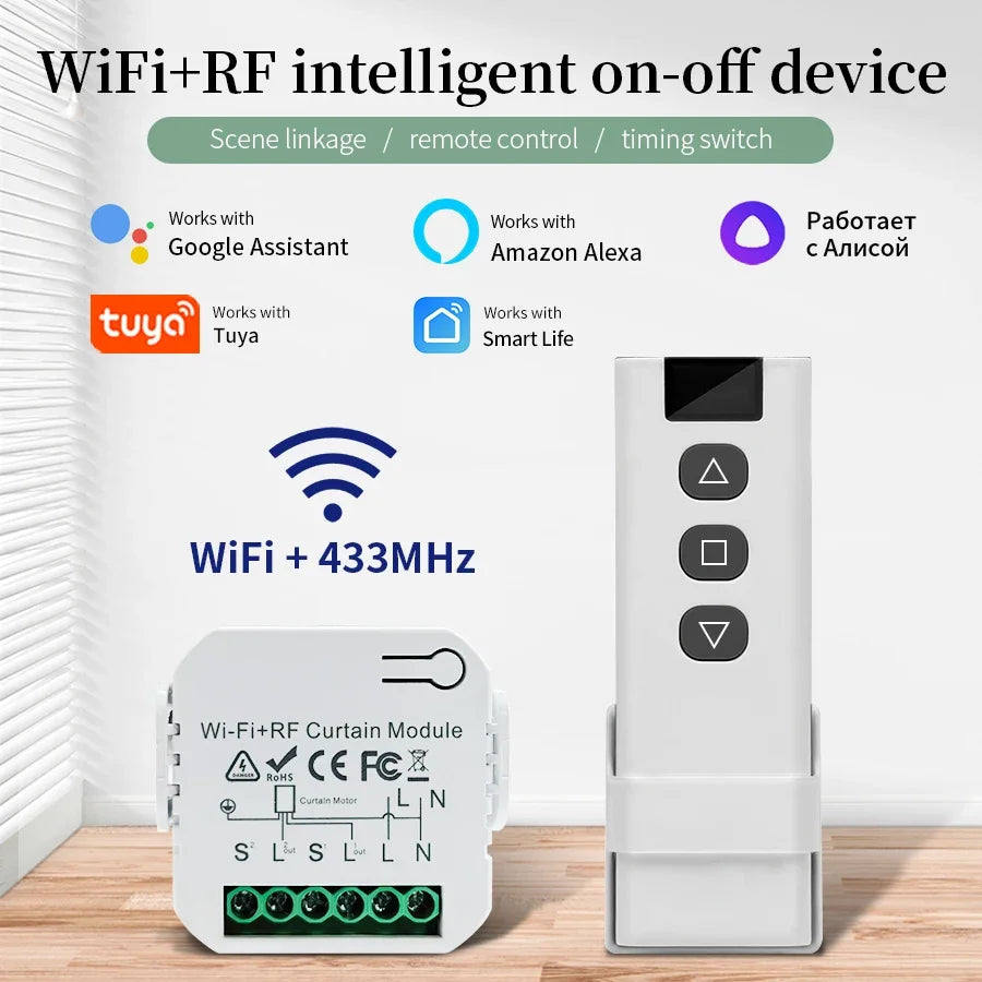 Wifi Smart Switch with RF 433Mhz Remote Tuya Smart Life Alexa Google App Voice Control Roller Blinds Shutters Projector Screen