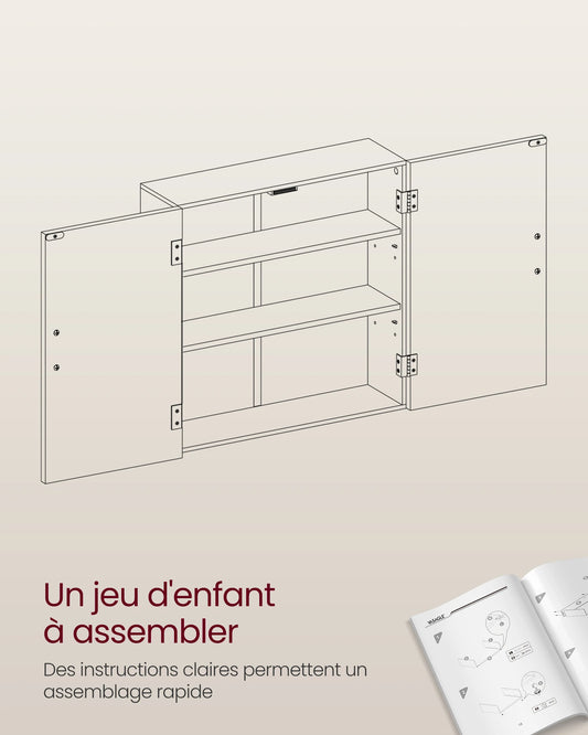 VASAGLE Bathroom Wall Cabinet with Adjustable Shelves 18 x 60 x 60 cm