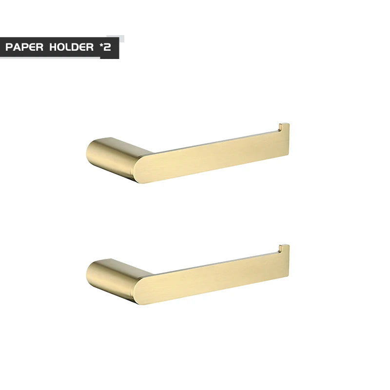 Bathroom Accessories Hardware Set Brushed Gold Robe Hook Towel Rail Bar Rack Toilet Brush Tissue Paper Holder Soap Dish Shelf