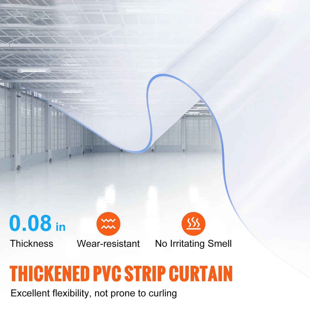 SucceBuy PVC Soft Door Curtain Transparent Insulation Strip Hanging Curtain Windproof Sliding for Window Warehouse Screen