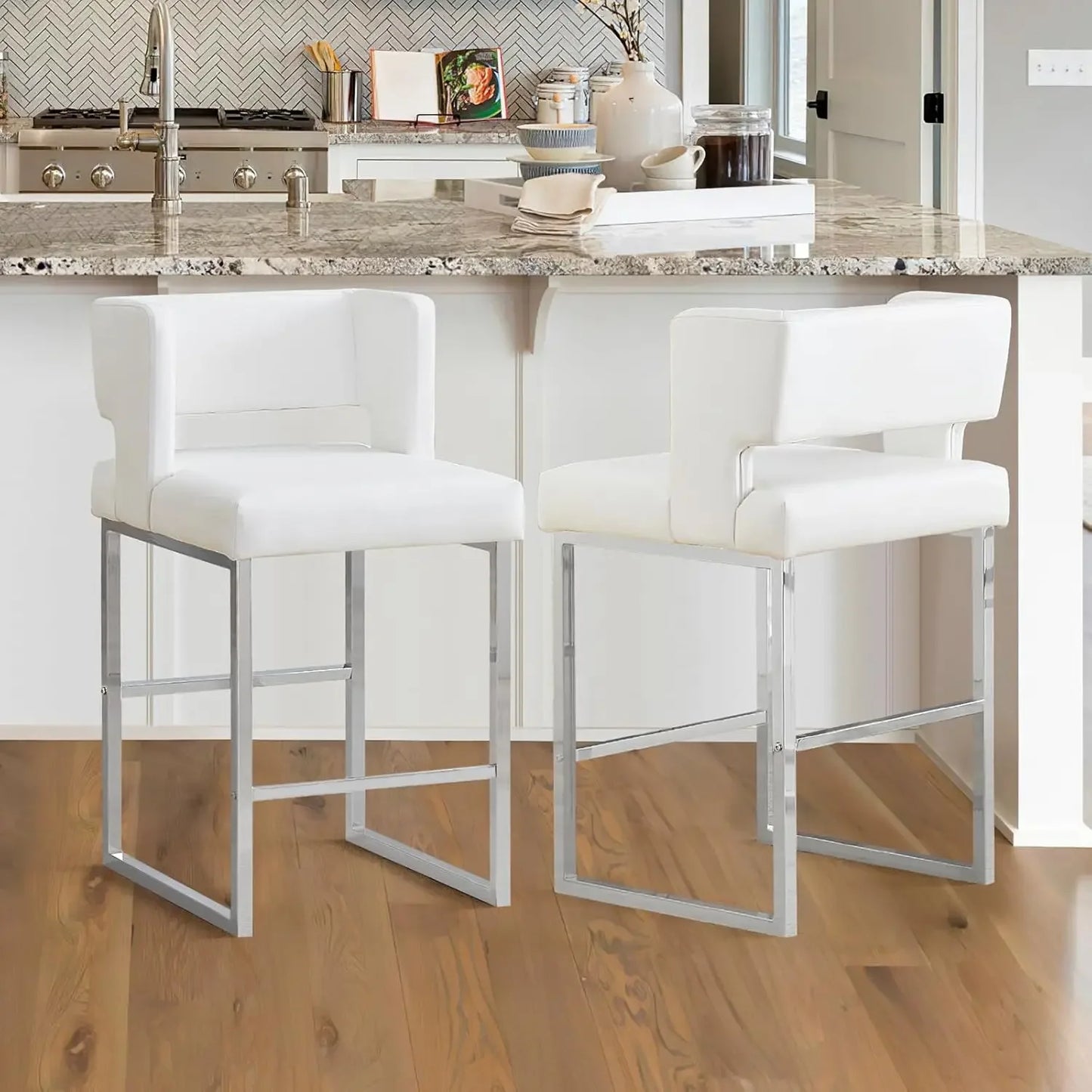 26" H Counter Height Bar Stools Set of 4, Modern Velvet Bar Stools with Square Open Backrest and Gold Metal Frame