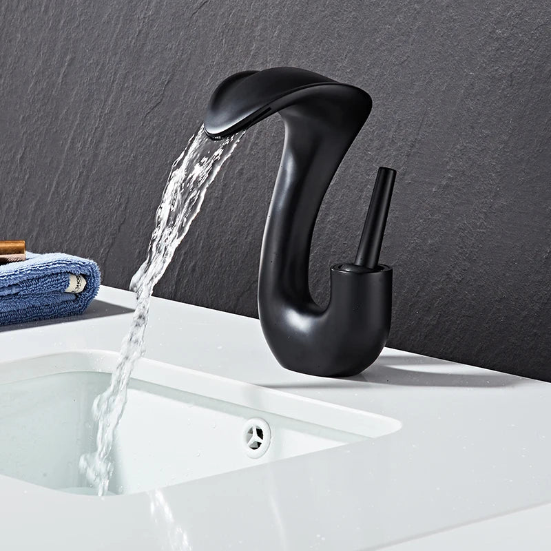 BAKALA Waterfall Chrome Single Handle Bathroom Faucet Solid Brass Dressing Table Sink Basin Tap with Drain Set