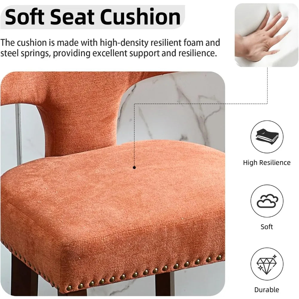 26’’ Counter Height Bar Stools Set of 4, Linen Upholstered Counter Stools with Curved Back, Comfortable Farmhouse Bar stools