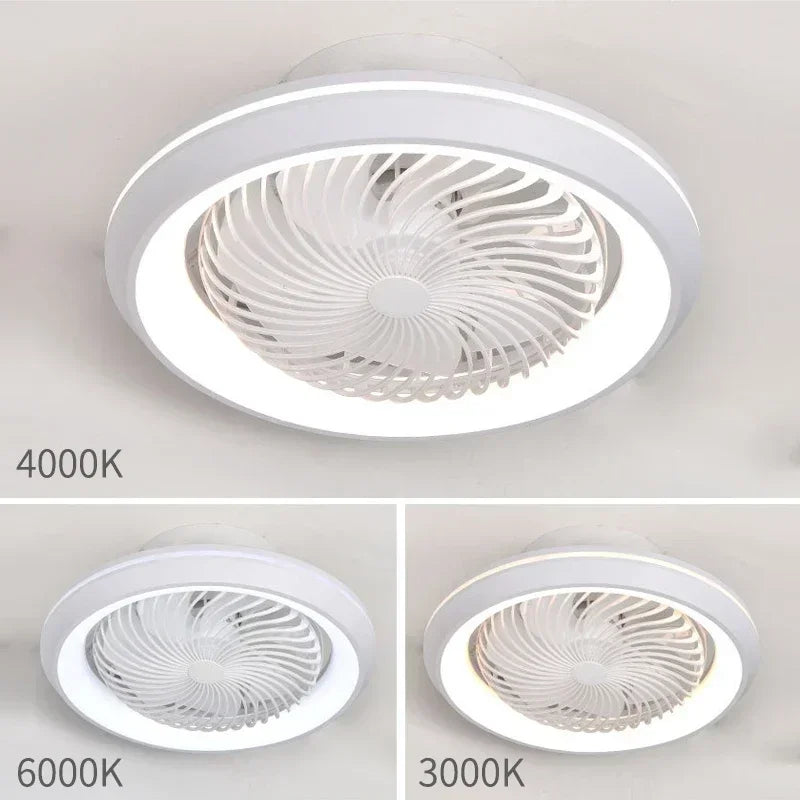 Enclosed Strong Wind Fan Light with Remote Control, Three Colors, Silent, Living Room, Bedroom, Dining Room Pendant Lights