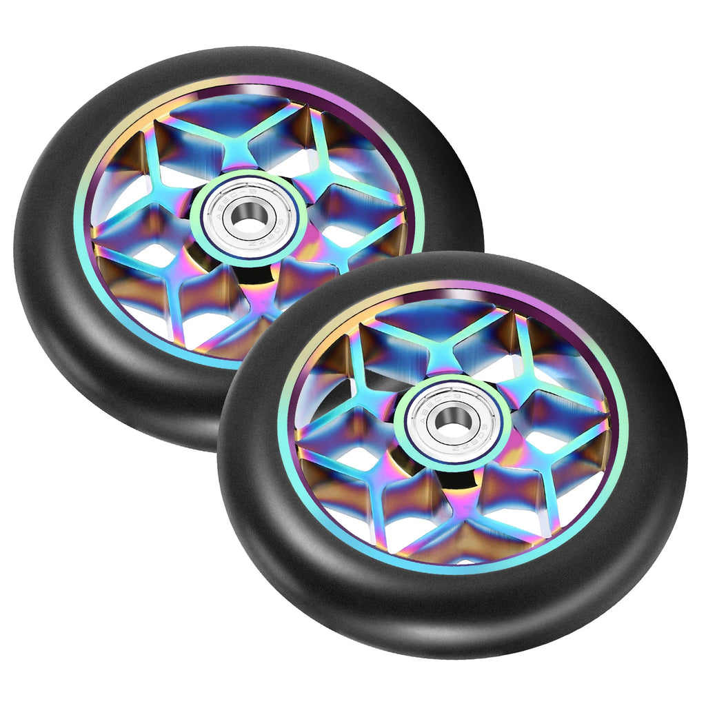 Trendy! 2 Pcs Scooter Accessories 110mm Scooter Wheels Colorful Pu Wheels Thick Stunt Car Wheels with Bearings(Black)