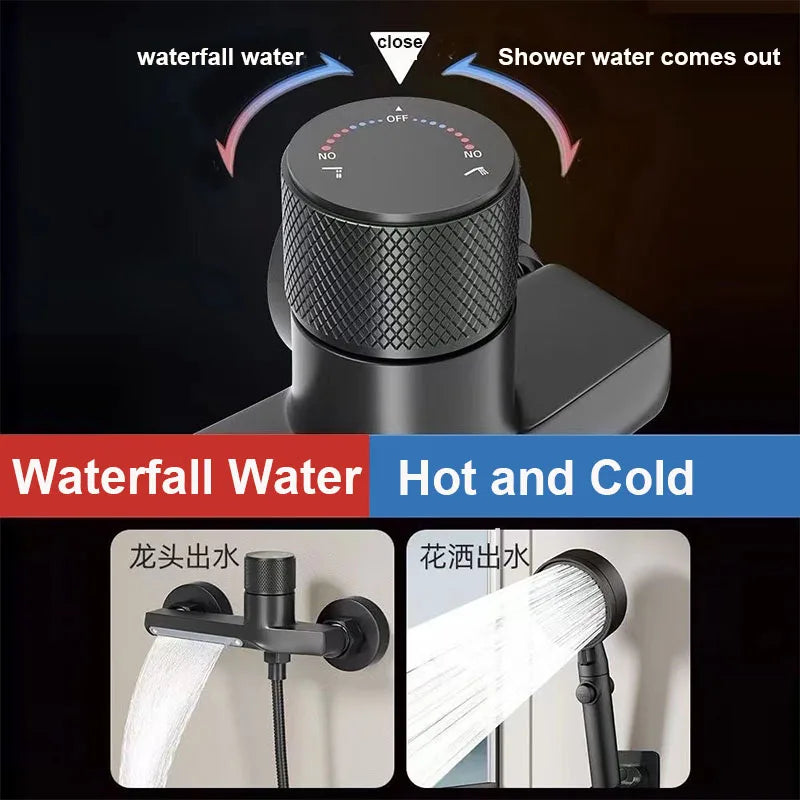 Heavy-Duty Brass Shower System - Thermostatic Mixer Valve with Anti-Leak Hose & Adjustable Bracket