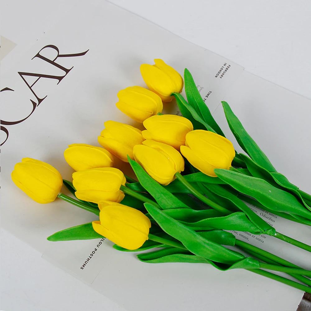 5 PCS Tulips Artificial Flowers Bunch Real Touch Tulip Flowers for Home Wedding Fake Flowers Bridal Bouquet Decoration