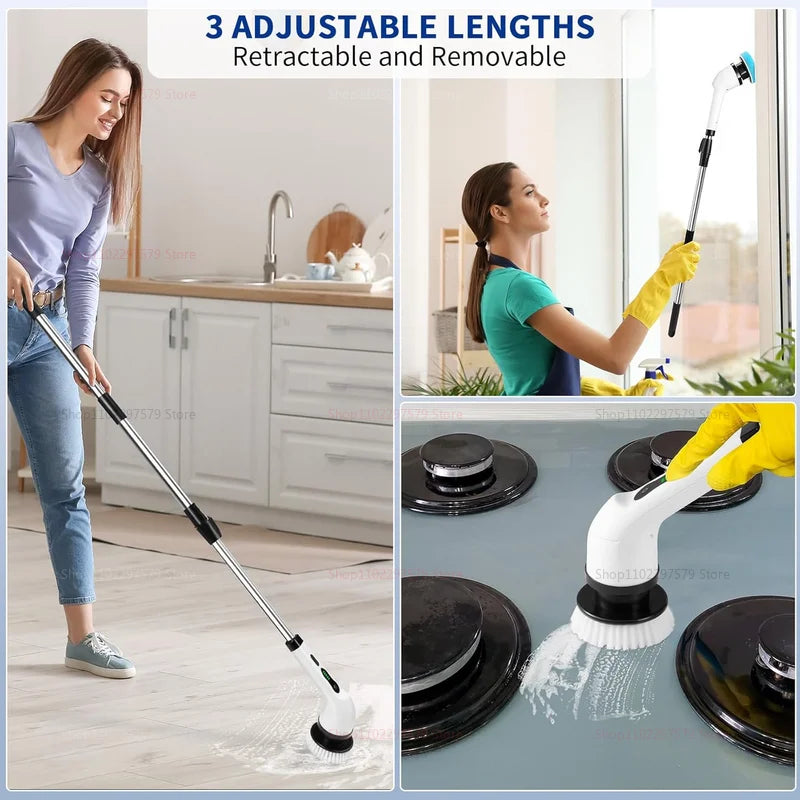 Electric Cleaning Brush 2 Gear Cordless Rotary Floor Scrubber Wireless 360 Degree Adjustable Handle Home Deep Cleaning Tool