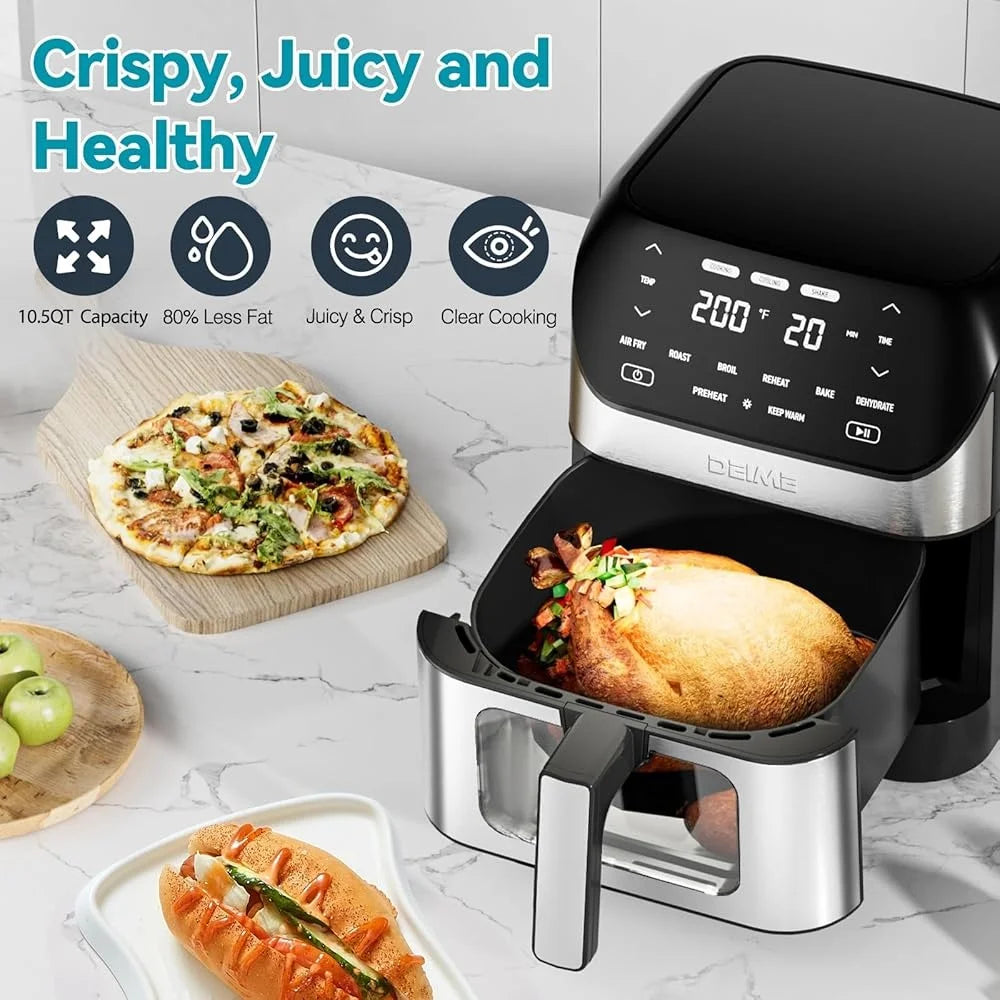 10.2QT Large Air Fryer 1700W Touch Screen with 10 Cooking Presets Multifunctional Healthy Kitchen Cooker