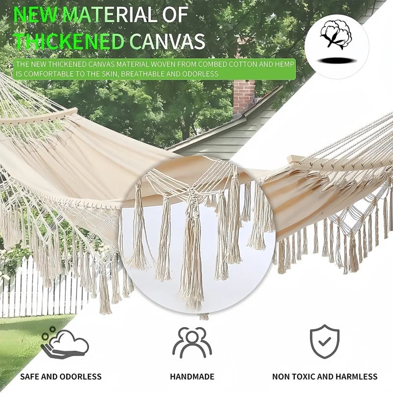 Single Wide Thick Canvas Hammock Outdoor Camping Backpackaging Leisure Swing Portable Hanging Bed Sleeping Swing Hammock