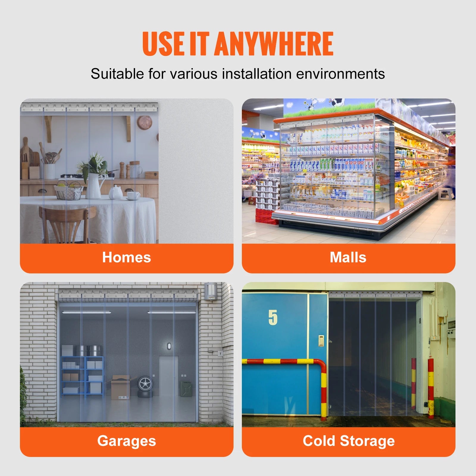 SucceBuy PVC Clear Strip Curtain 84" x 38"/48"/60" Plastic Windproof Door Freezer Curtain Hanging Strips for Warehouse Home