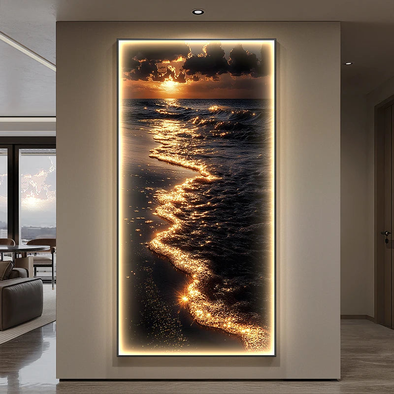 Modern Decoration LED Wall Lamps Luxury Entrance Living Room  Corridor Decoration Golden Waves Hanging Painting  Mural Light