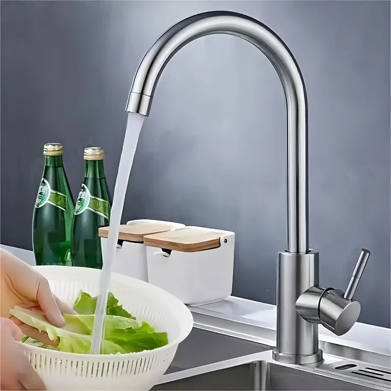 [Stainless Steel Faucet] 360° Rotatable Stainless Steel Kitchen Sink Faucet | Dual-Control Hot and Cold Water, Brushed Finish
