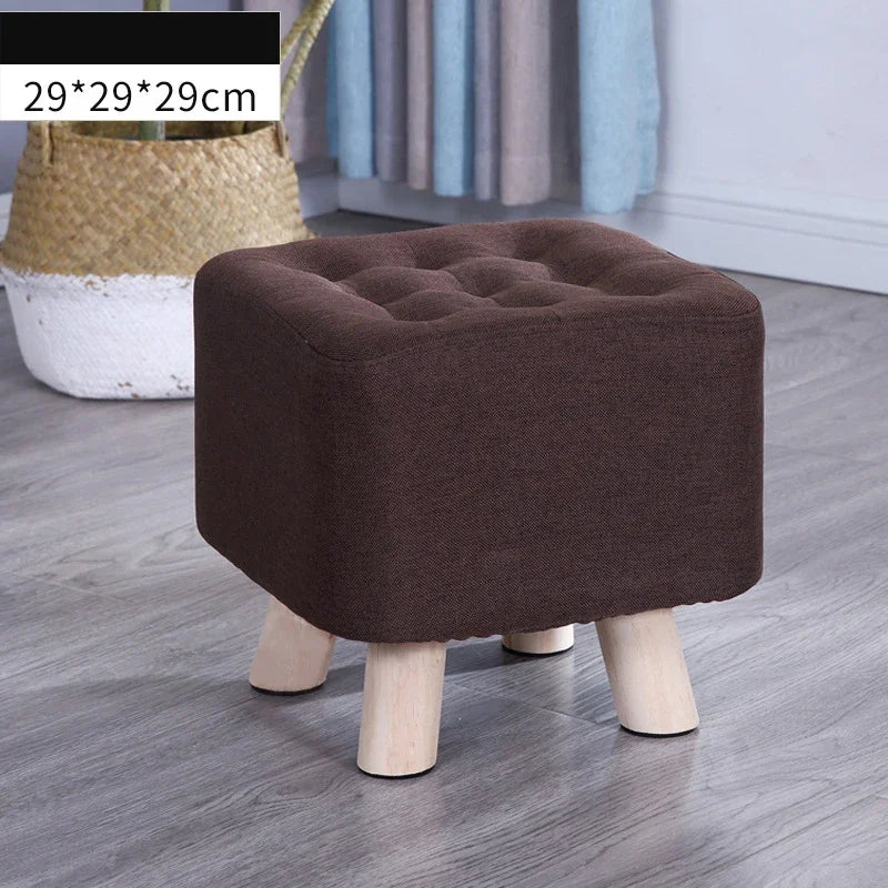 Elastic Foot Rest Stool Solid Wood Square Ottoman for Changing Shoes Small Sofa Bench Hallway Furniture Home Decoration