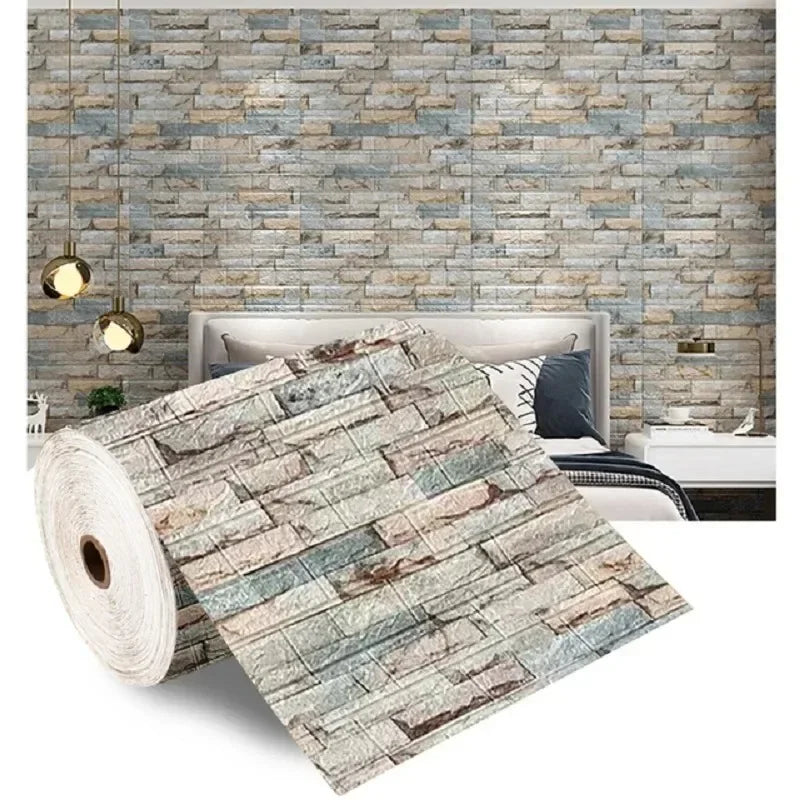 70cm*1/2/5/10m Brick DIY Wallpaper Foam Panels 3D Wall Stickers Self-adhesive Home Decor Living Room Kitchen Decor