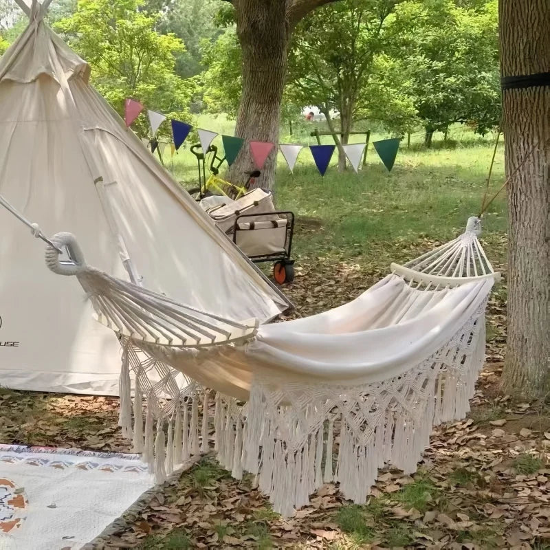 Single Wide Thick Canvas Hammock Outdoor Camping Backpackaging Leisure Swing Portable Hanging Bed Sleeping Swing Hammock
