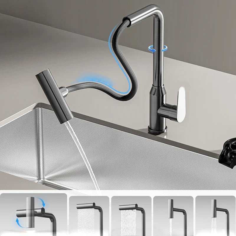 Stainless Steel High Quality Kitchen Faucet Pull-out Sink Household Sink Kitchen Hot and Cold Faucet Rotatable
