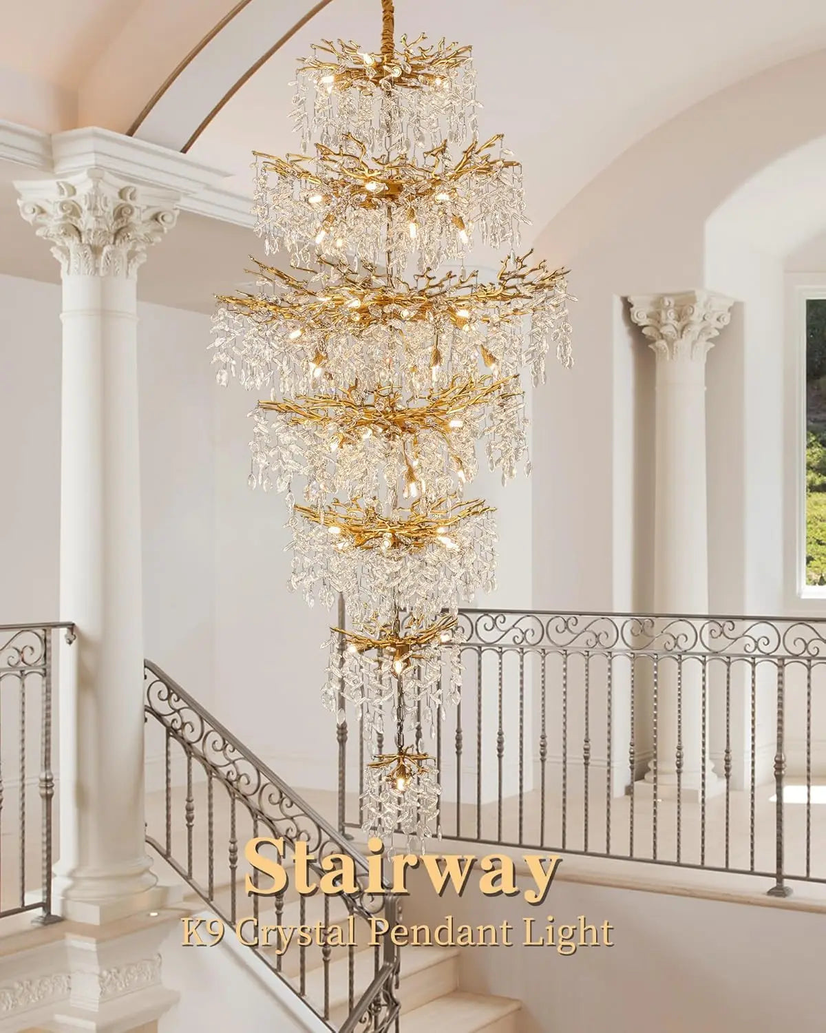 Modern Staircase Crystal Ceiling Chandeliers Silver Large Loft Crystal Hanging Chandelier for Entrance Hall Living Room