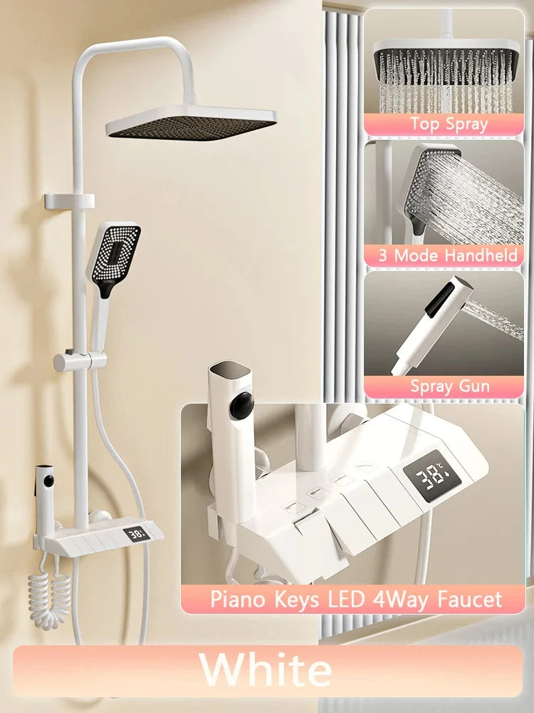 Bathroom Shower Set with LED Display Piano Keys Bath Shower Rain Shower Complete Bathroom Accessories