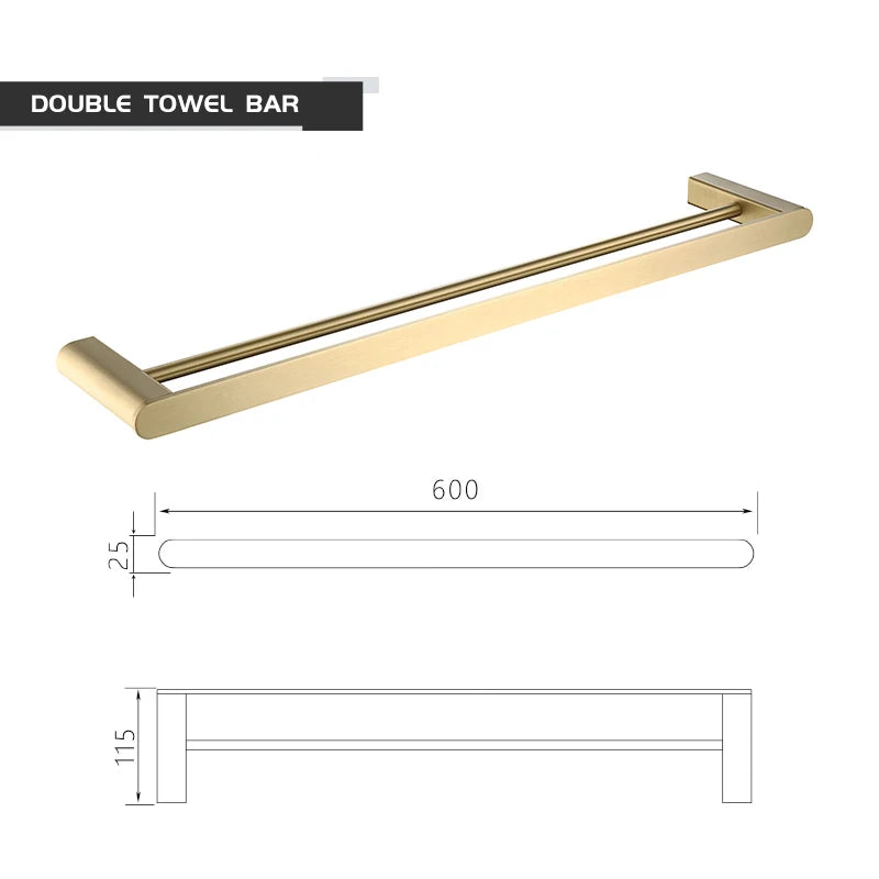 Bathroom Accessories Hardware Set Brushed Gold Robe Hook Towel Rail Bar Rack Toilet Brush Tissue Paper Holder Soap Dish Shelf