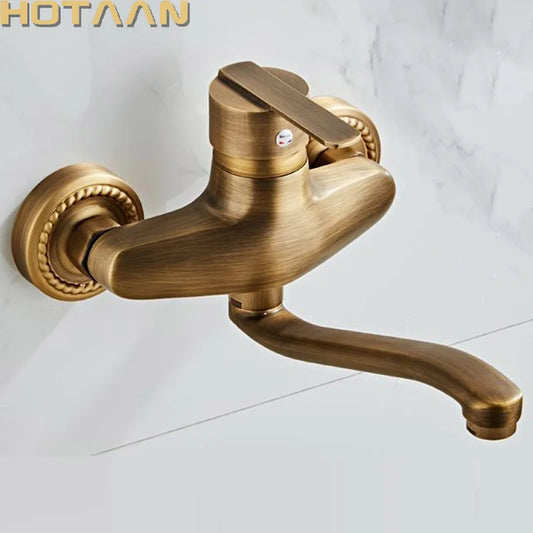 Hotaan Wall Mount Kitchen Sink Faucet Cold and Hot Rotate Swivel Water Mixer Tap Single Handle Torneira Cozinha with Long Nose