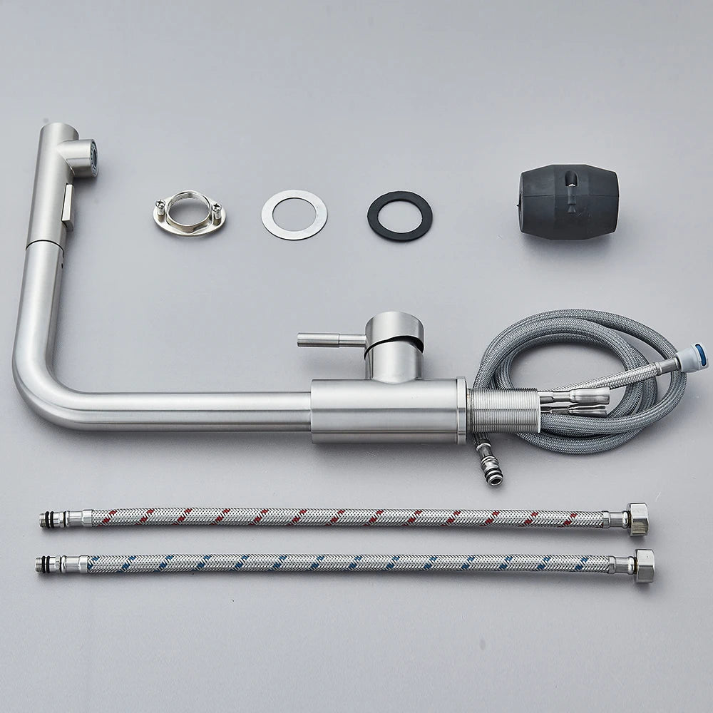 Pull Out Kitchen Sink Faucet High Pressure Two Model Stream Sprayer Nozzle Stainless Steel Tap Deck Install Hot and Cold Water