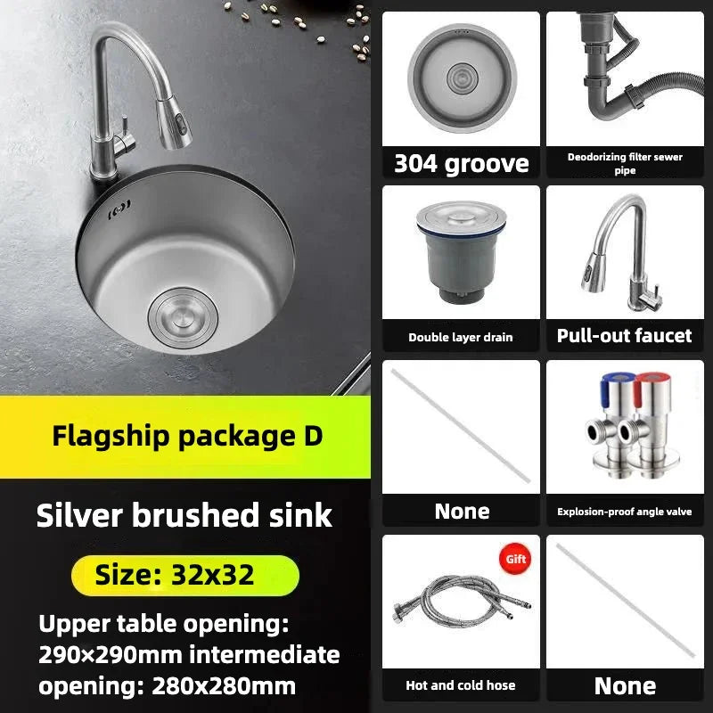 Black Round Bar Sink Nano Stainless Steel Single Basin Small Kitchen Dishwashing and Vegetable Washing Sink kitchen sink cocina