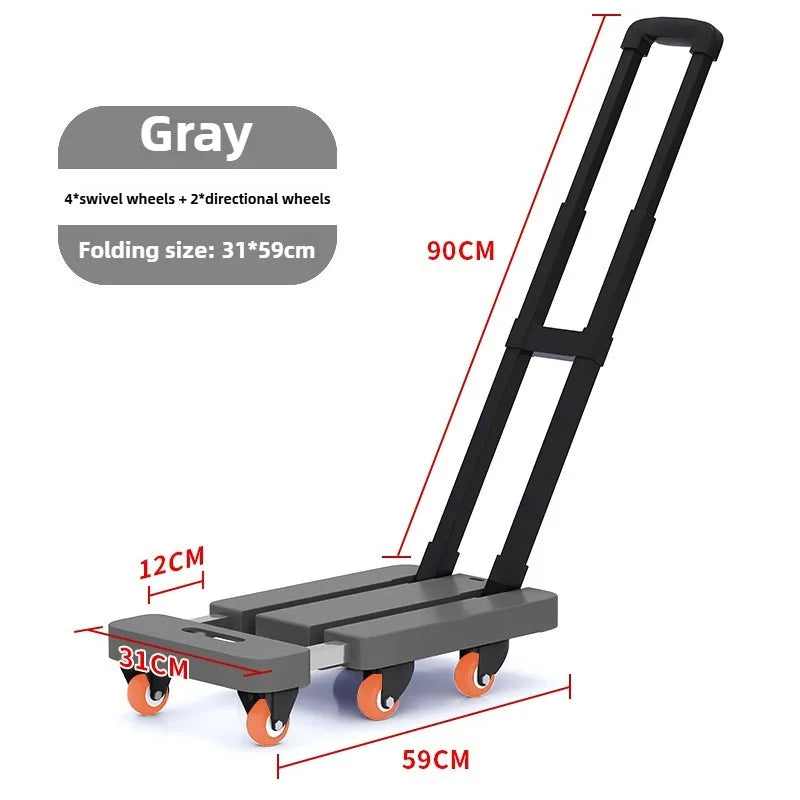 Telescopic tie rod flatbed truck folding silent trolley express pulling trolley six-wheeled small trolley thickened trailer