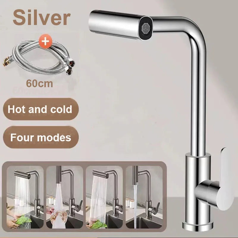 Brass Kitchen Faucet Single Hole Pull-Out Spout Kitchen Sink Mixer Faucet Four-bar Water Outlet Mode Cold and Hot Mixer Faucet